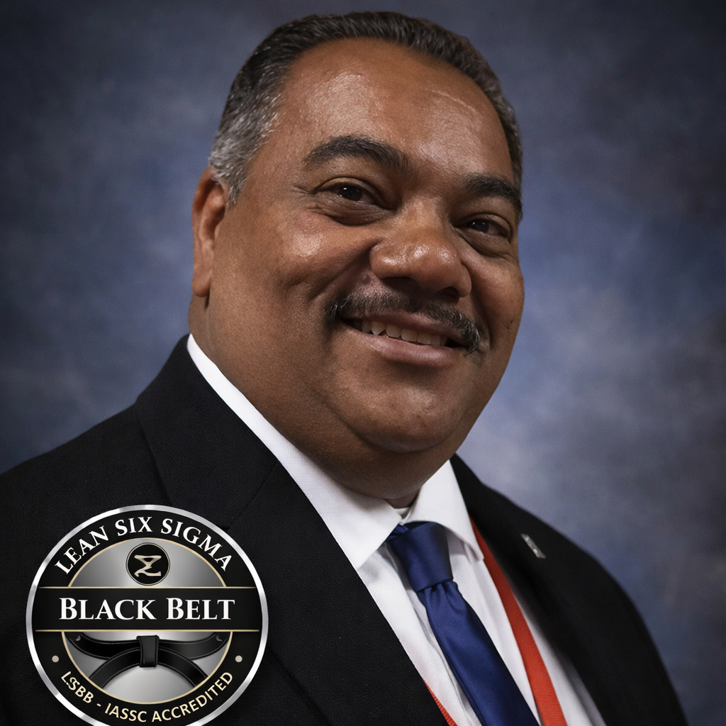 Alan Bush headshot with Lean Six Sigma Black Belt badge